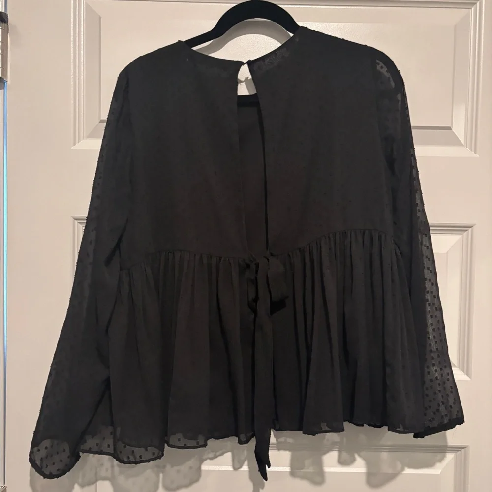 Zara Trafaluc Embroidered Blouse Holiday Christmas Flower Floral Black Bow Dot - Picture 4 of 6